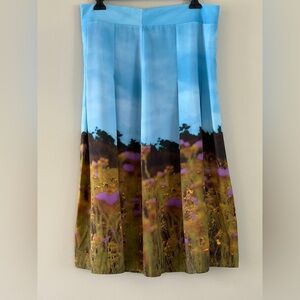 ottod'Ame Clover Meadow Print Pleated Midi Skirt Italian Made Rear Zipper Vivid